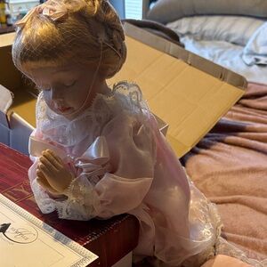 Heritage Pink Lace Porcelain praying doll